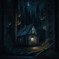 Mystic cabin it the forest. Halloween night.