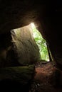 Mystic cave in an ancient forest