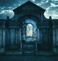 Mystic cemetery background at night