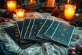 Mystic divination Tarot reading setup with cards and candlelight ambiance