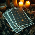 Mystic divination Tarot reading setup with cards and candlelight ambiance