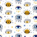 Mystic evil eye seamless pattern, esoteric abstract background. Providence or protection magic symbol, turkish eye