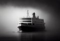 Mystic ferry ship in the fog. AI Generated