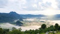 Mystic fog and cloud mountain valley landscape view Royalty Free Stock Photo