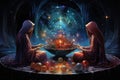 Mystic fortune-tellers reading the secrets of the universe in shimmering crystal balls - Generative AI