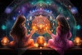 Mystic fortune-tellers reading the secrets of the universe in shimmering crystal balls - Generative AI