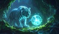 Mystic glowing tiger in a cave Royalty Free Stock Photo