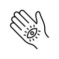 Mystic Hand Palm and All Seeing Eye Line Icon. Magic Providence Fatima Pictogram. Hamsa Egypt Esoteric Occult Amulet Royalty Free Stock Photo