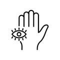 Mystic Hand Palm and All Seeing Eye Line Icon. Magic Providence Fatima Pictogram. Hamsa Egypt Esoteric Occult Amulet Royalty Free Stock Photo