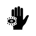 Mystic Hand Palm and All Seeing Eye Silhouette Icon. Magic Providence Fatima Pictogram. Hamsa Egypt Esoteric Occult Royalty Free Stock Photo