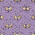 Mystic hawk moth death head butterfly seamless pattern. Perfect print for tee, paper, textile and fabric. Hand drawn vector Royalty Free Stock Photo