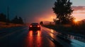Mystic Journey: Car on a Foggy Road at Night. Generative ai