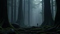 Mystic Journey: Cloaked Wanderer in Japan\'s Ancient Misty Woods