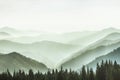 Mystic landscape of misty mountain hills. Morning misty coniferous forest hills in fog and rays of sunlight. Royalty Free Stock Photo