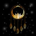Mystic lotus dream catcher with moons and stars gold