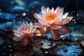 Mystic lotus graces tranquil pond, ethereal beauty amidst calming waters