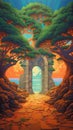 Mystic Mechanisms: Enchanting Archway with Tree AI Generated