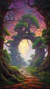 Mystic Mechanisms: A Painting of an Archway and Tree AI Generated