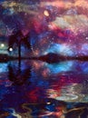 Mystic Night and Tree Reflection Royalty Free Stock Photo