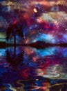 Mystic Night and Tree Reflection Royalty Free Stock Photo