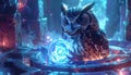 Mystic owl with glowing crystal orb Royalty Free Stock Photo