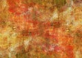 Mystic Red Canvas Abstract Painting Yellow Brown Dark Grunge Rusty Distorted Decay Old Texture for Autumn Background Wallpaper Royalty Free Stock Photo