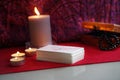 Mystic ritual with tarot cards, and candles.