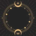 Mystic round frame with lunar phases, tarot magic and astrology border moon decor Royalty Free Stock Photo