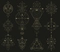 Mystic sacred geometric linear shapes, abstract mystical signs. Abstract sacred linear shapes vector illustration set