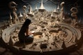 Mystic sand artists, creating intricate patterns and stories with their magical touch - Generative AI