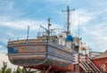 Mystic Seaport, outdoor recreated 19th century village and educational maritime museum in Mystic, Connecticut. Wooden vessel docks