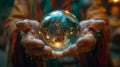 Mystic seers hands over a crystal ball