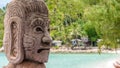 Mystic Skulptur on Haad Salat Beach in Koh Pangan. Hill with Coconut Palms in Background. Thailand Royalty Free Stock Photo