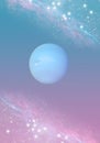 Mystic spiritual magic esoteric background with the planet Neptune, stars in blue pink colors