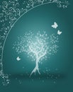 Mystic tree with white ornaments background