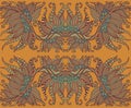 Mystic tribal shamanic ethnic floral pattern, isolated on terracotta background.