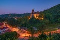 Mystic view over famous medieval Bran castle of Dracula at night, Bran town, Transylvania, Romania Royalty Free Stock Photo