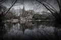 Mystic water castle. An old haunted house Royalty Free Stock Photo