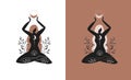 Mystic women, exotic woman, feminine concept illustration, beautiful esoteric women silhouettes . Flat style vector