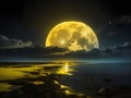 Mystic Yellow Moon: Night Sky Brilliance