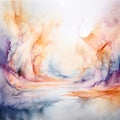 a mystical abstract watercolor painting with soft diffused lig