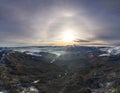 Mystical aerial view of the ski slopes of mountain