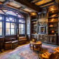 Mystical Alchemists Den: A study room with old books, antique maps, and mystical artifacts inspired by alchemy and magic2, Gener