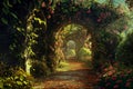 Mystical arch in autumnal garden setting Royalty Free Stock Photo