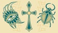 Mystical Artifacts, Beetle, Winged Cross, Eye Vector, vector design Generative AI Royalty Free Stock Photo