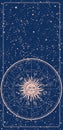 Mystical astrology card, Wheel with zodiac signs, constellations and astrological symbols. Vintage banner with copy Royalty Free Stock Photo