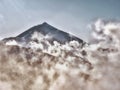 Mystical atmosphere by rising fog spirit at the foot of the volcano El Teide