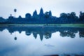 Mystical atmosphere at sunrise at Angkor Wat buddhist temple