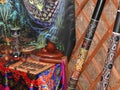 Mystical background with ritual objects of esoteric, occult, divination, magic objects. Occult, esoteric, divination and the