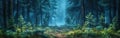 Mystical Black Forest Night: Fir, Spruce & Blueberry Plants Against Dark Background
